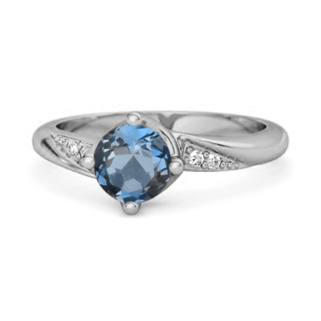 London Blue Topaz Classic Solitaire with Accent CZ Ring - Sterling Silver-0