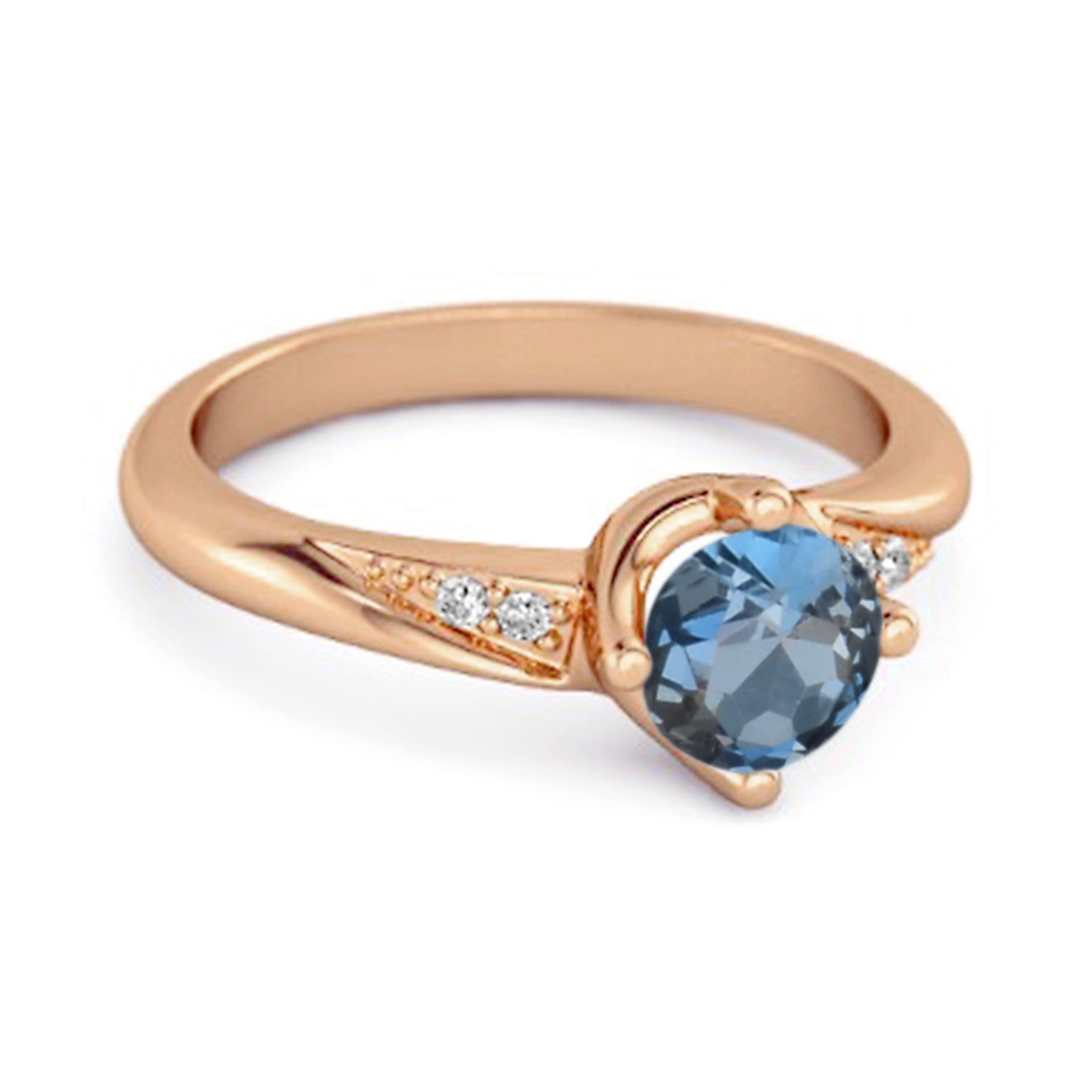 London Blue Topaz Classic Solitaire with Accent CZ Ring - Sterling Silver-3