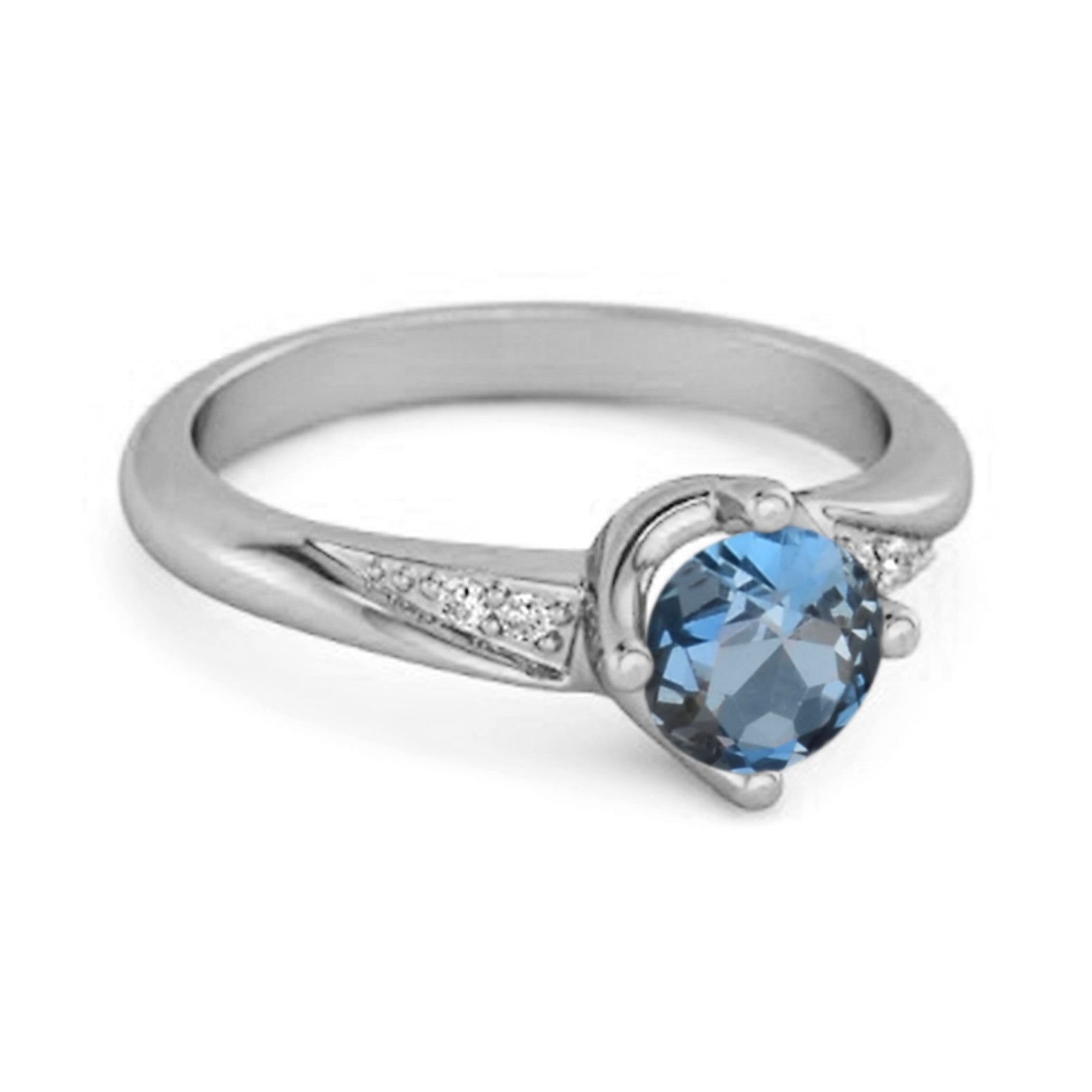 London Blue Topaz Classic Solitaire with Accent CZ Ring - Sterling Silver-1