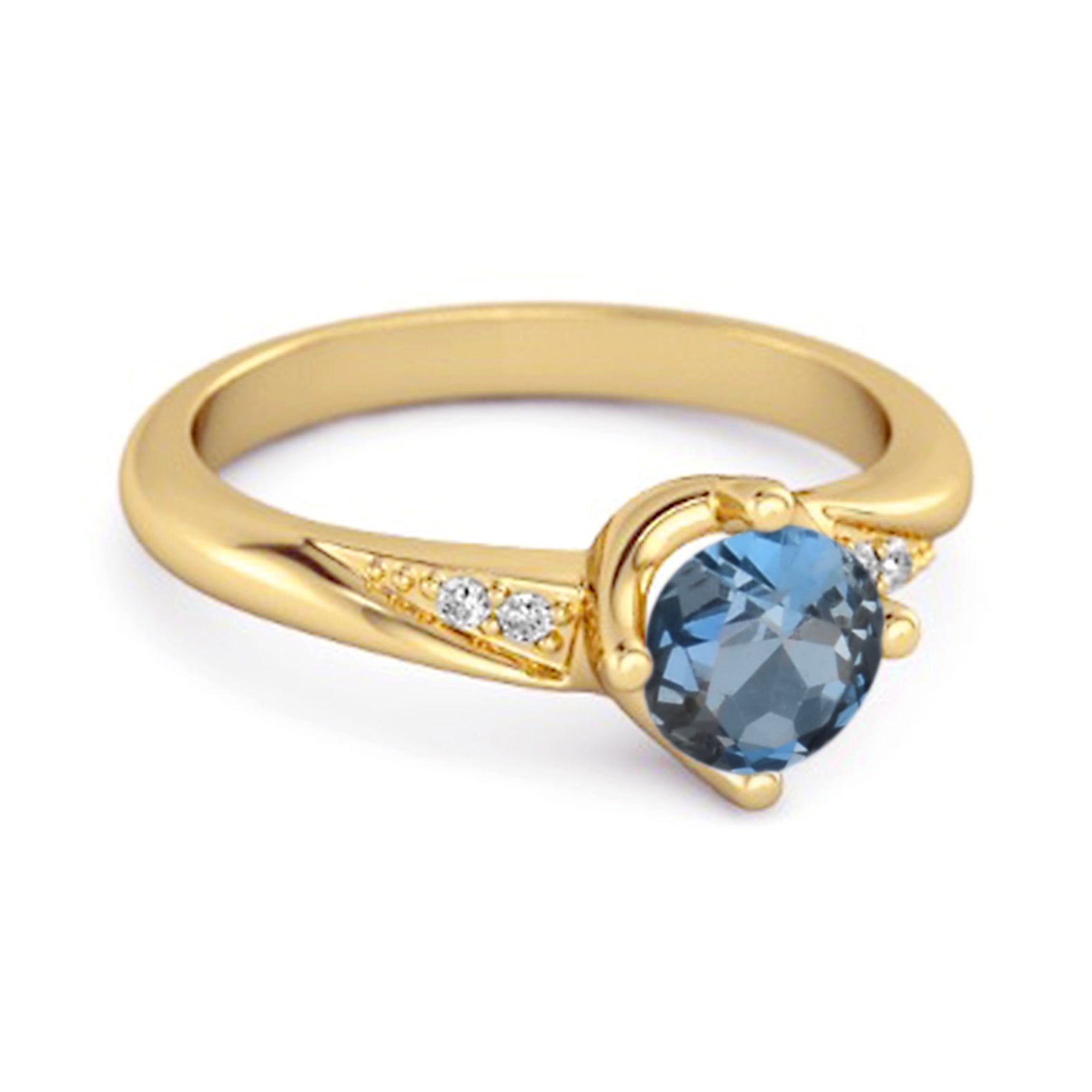 London Blue Topaz Classic Solitaire with Accent CZ Ring - Sterling Silver-2