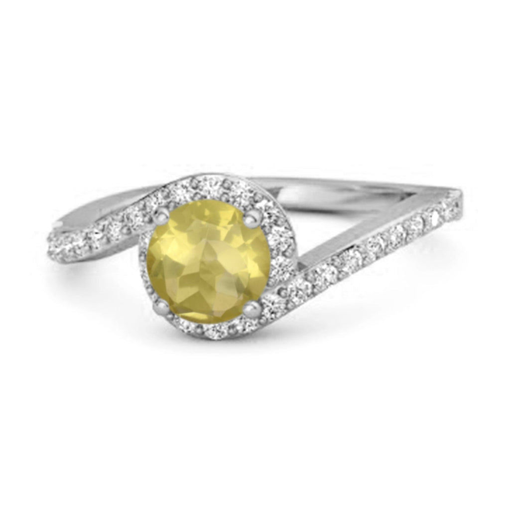 Lemon Quartz Halo Twist Pavé Band Ring - Sterling Silver-0