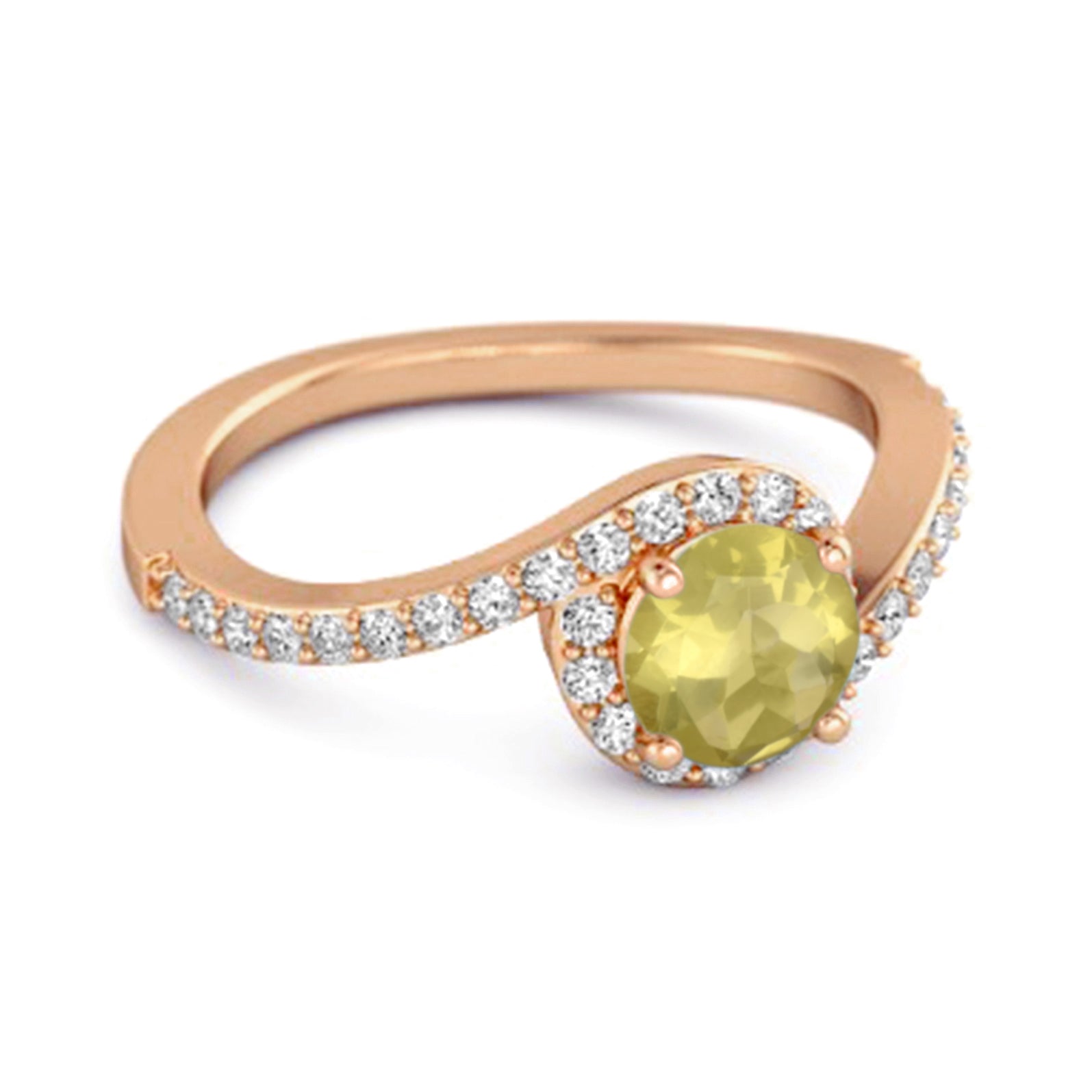 Lemon Quartz Halo Twist Pavé Band Ring - Sterling Silver-3