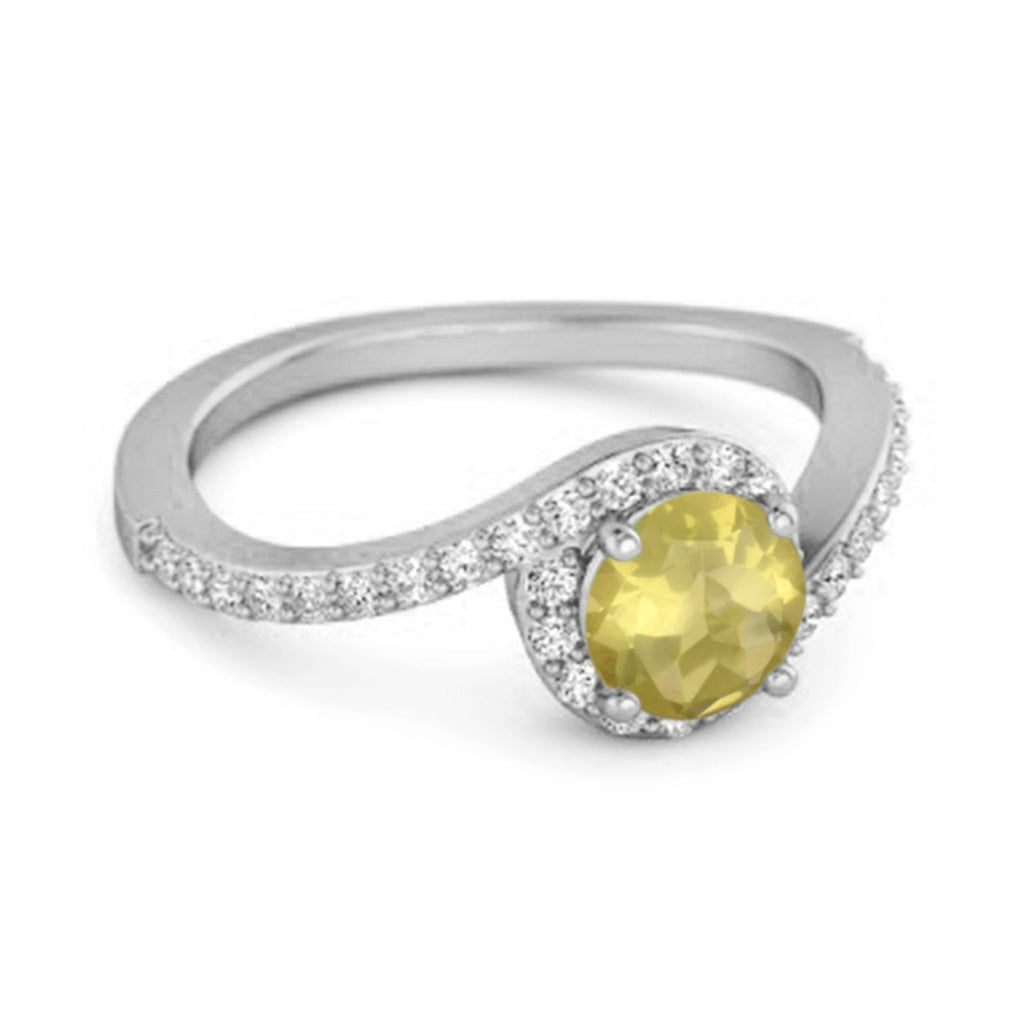 Lemon Quartz Halo Twist Pavé Band Ring - Sterling Silver-1