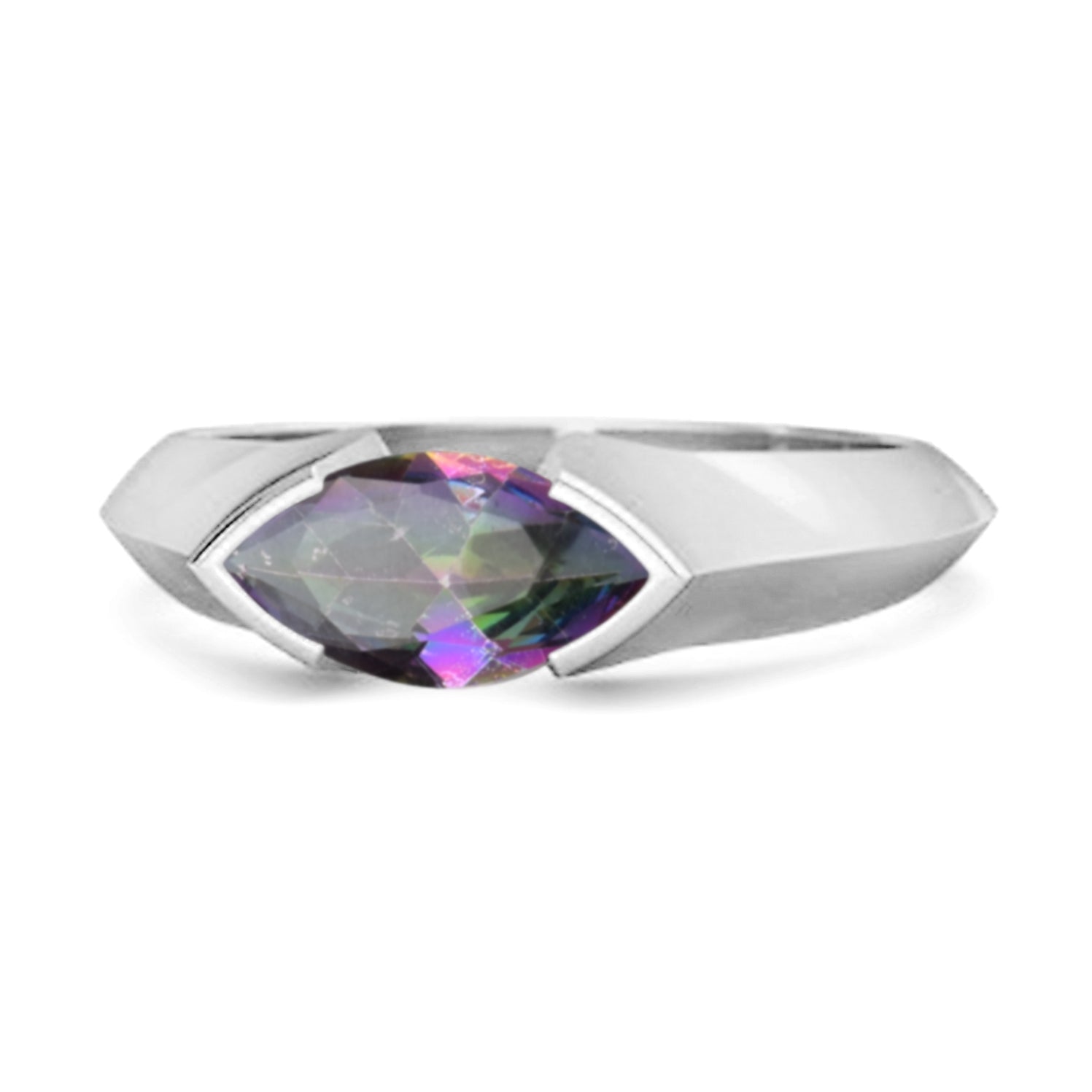 Mystic Topaz Marquise Shape Solitaire Ring - Sterling Silver-0