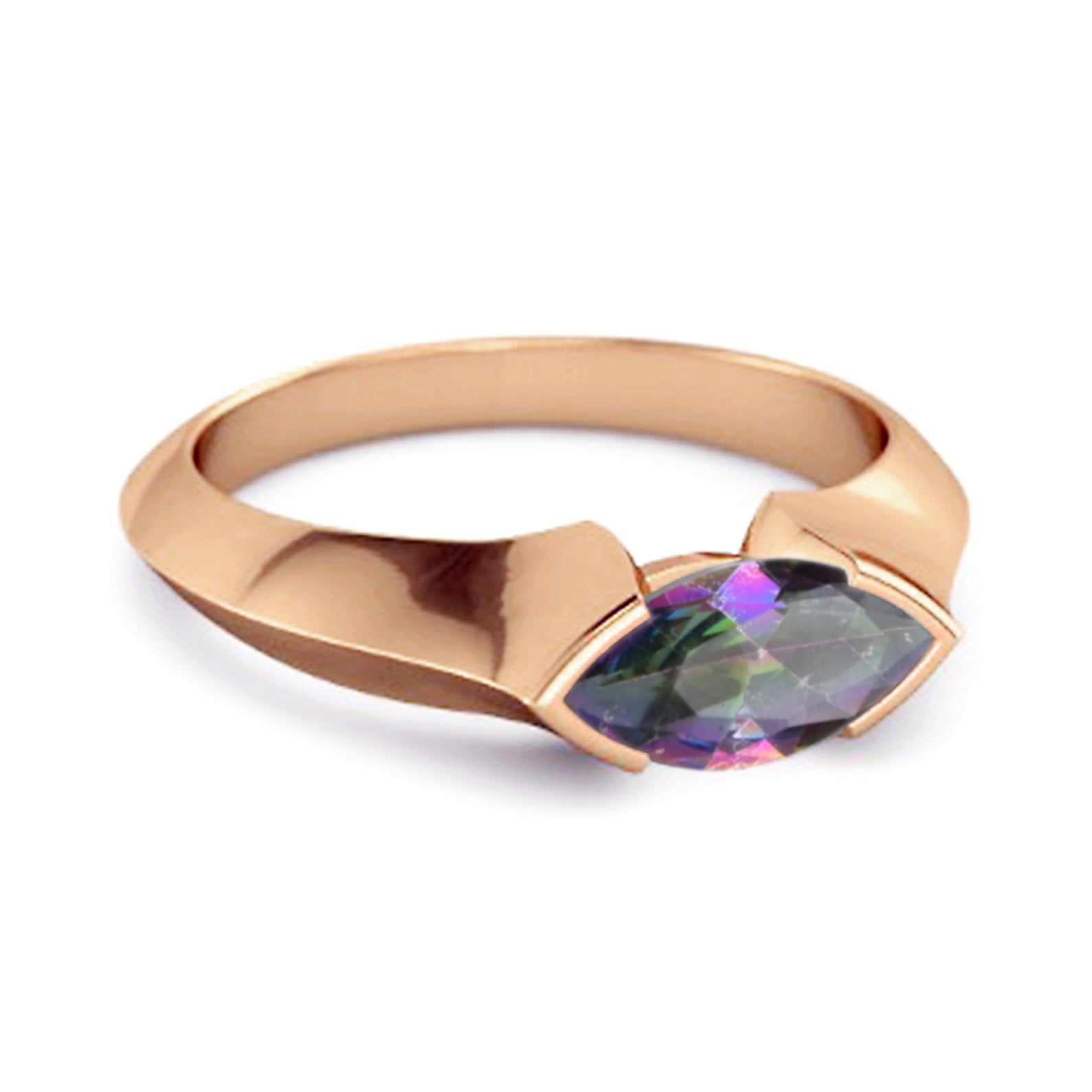 Mystic Topaz Marquise Shape Solitaire Ring - Sterling Silver-3