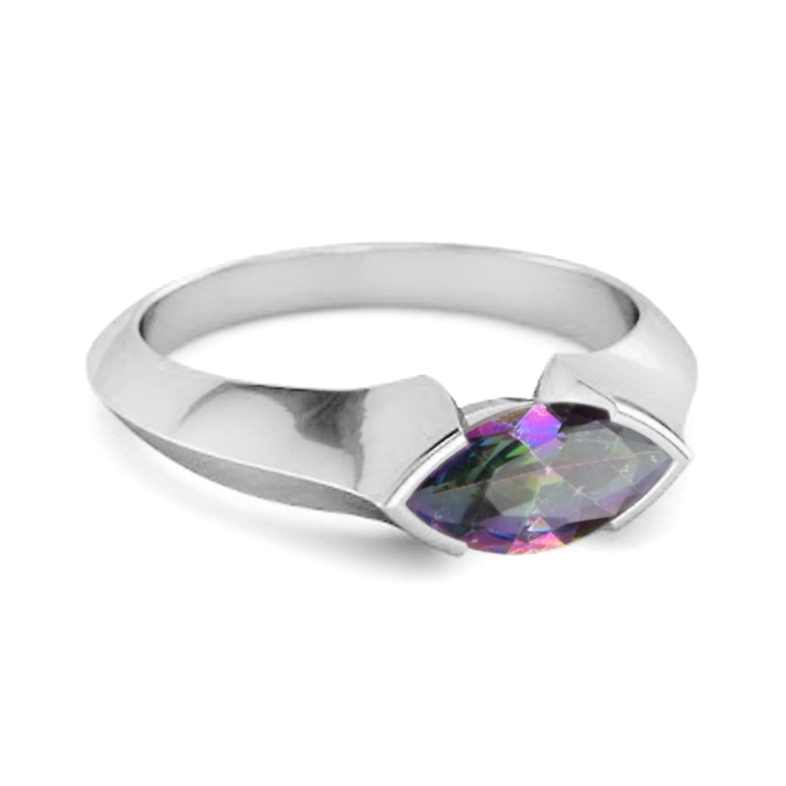 Mystic Topaz Marquise Shape Solitaire Ring - Sterling Silver-1