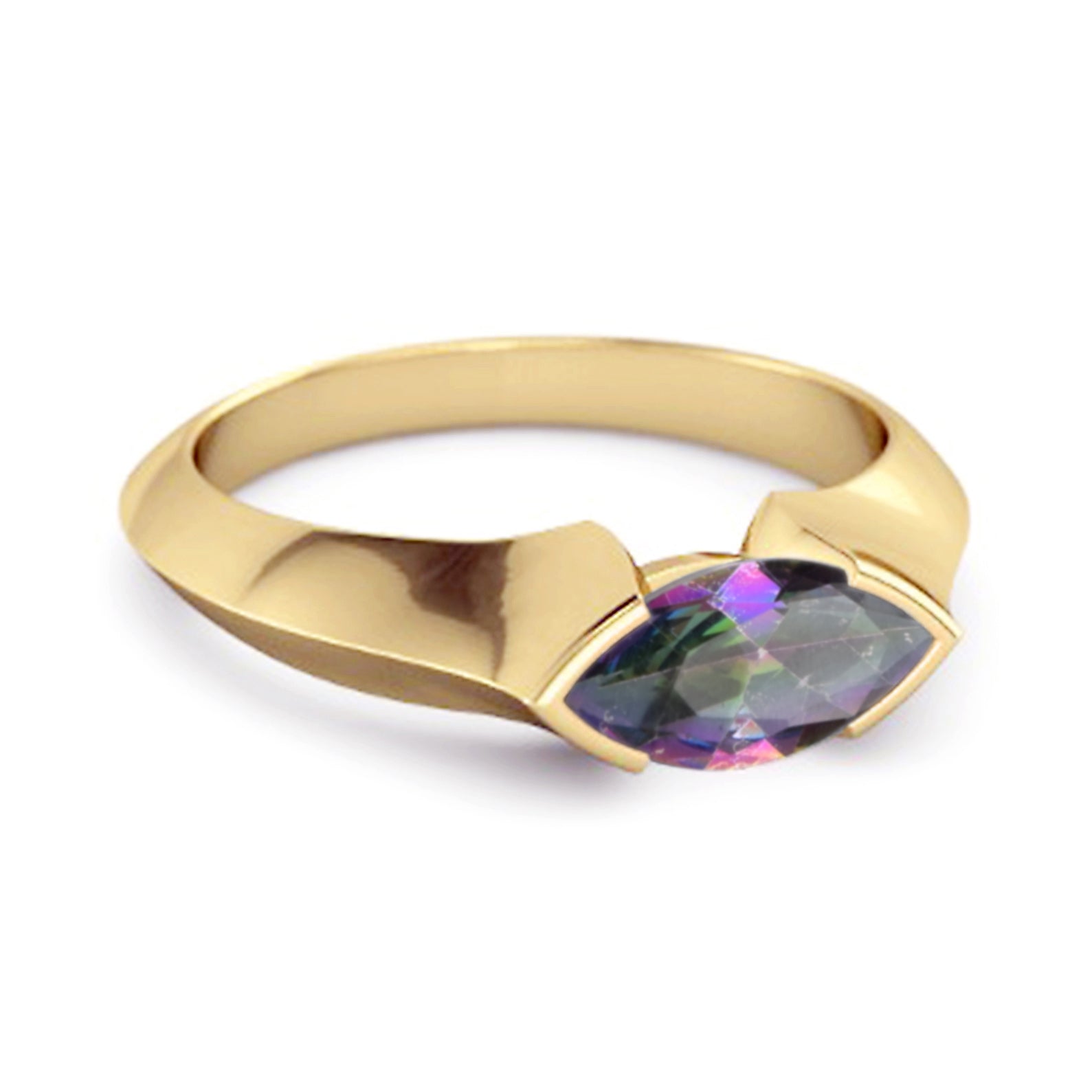 Mystic Topaz Marquise Shape Solitaire Ring - Sterling Silver-2