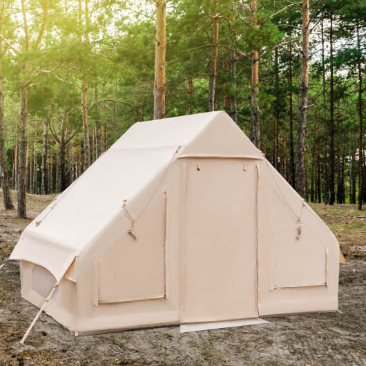 Inflatable Camping Tent 2/4/6 People Glamping Tent for Family Camping with Pump-Beige-1