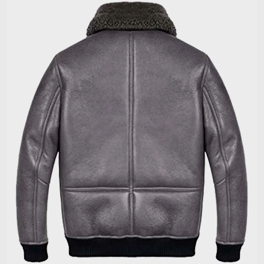 Mens Shearling Grey Sheepskin B2 Leather Jacket - M
