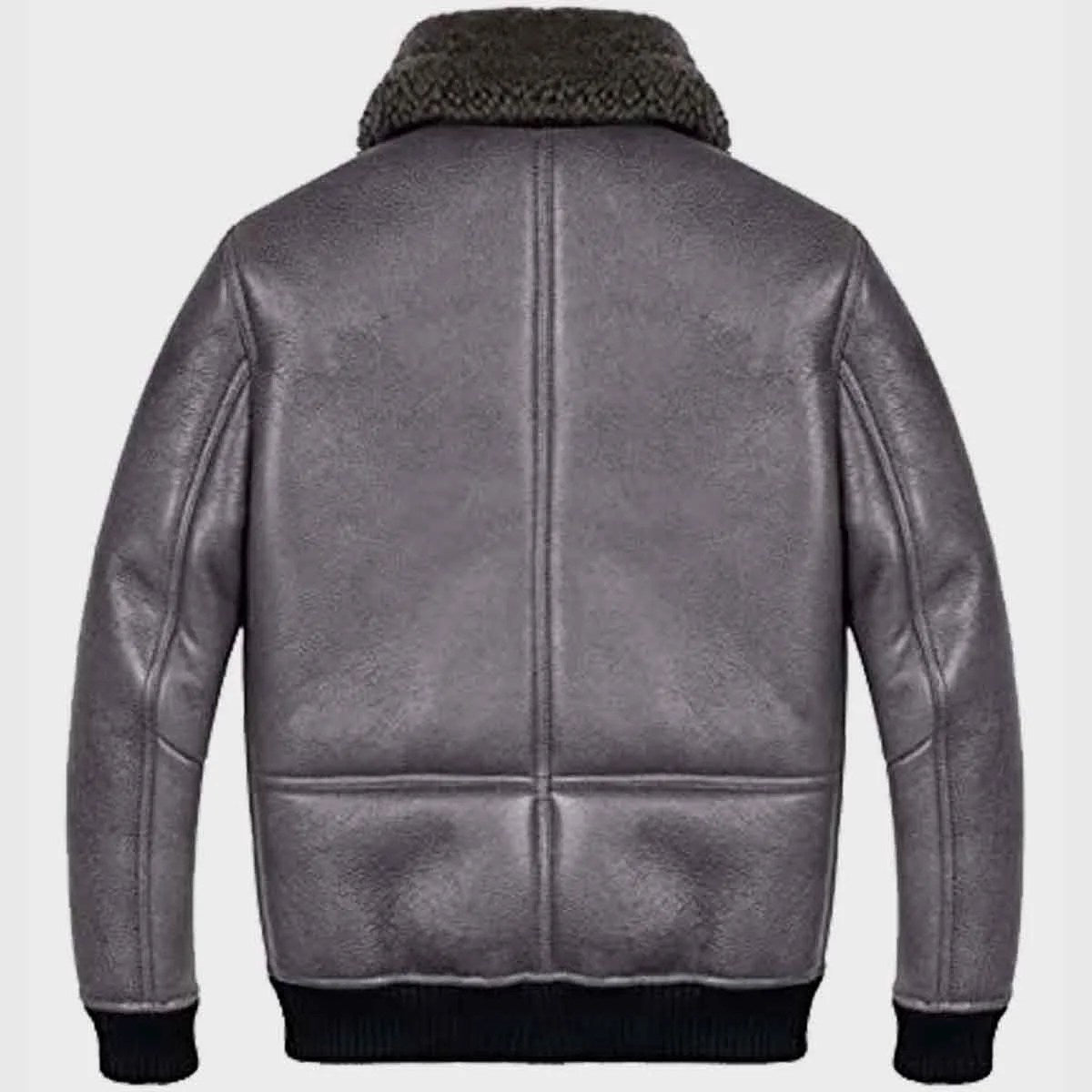 Mens Shearling Grey Sheepskin B2 Leather Jacket - M