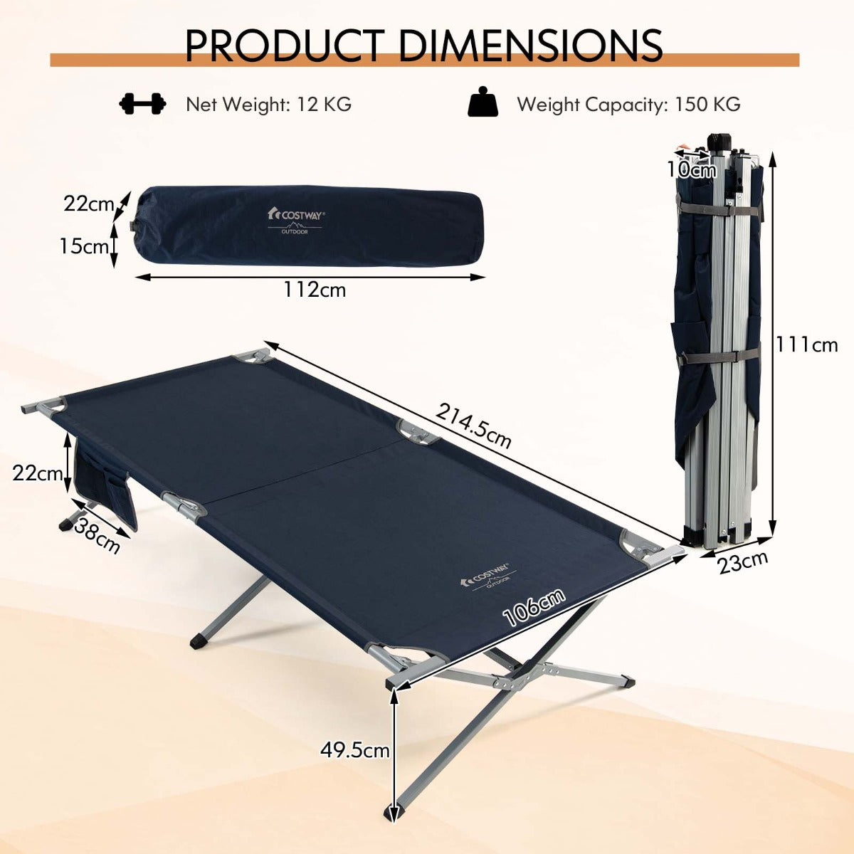 NNECW Foldable Camping Cot with Carry Bag for Camping Office-3